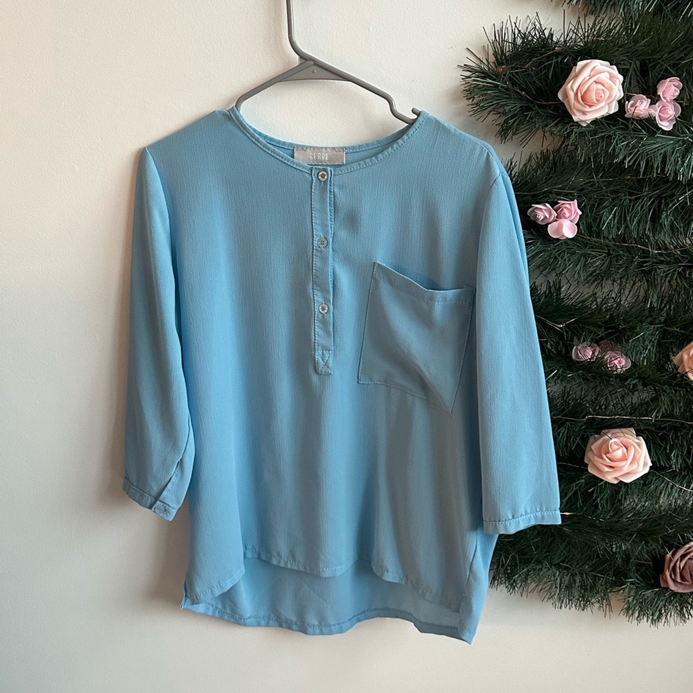 Spense Sky Blue Textured Blouse